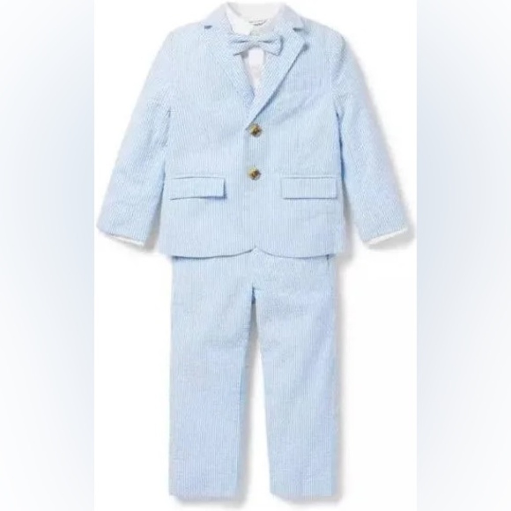 Janie and Jack Light Blue Striped Seersucker Blazer & Pants with Bow